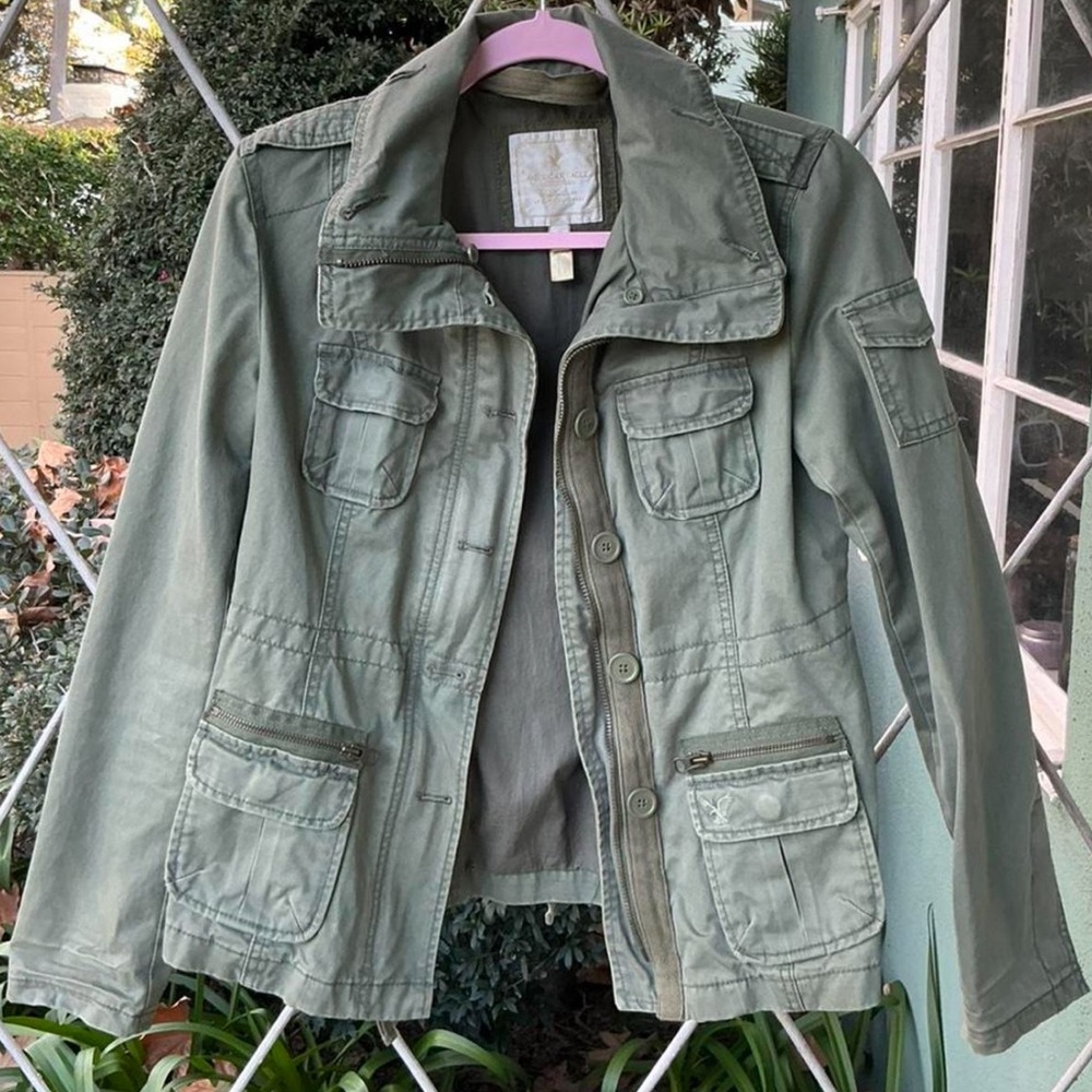 American Eagle Outfitters Vintage Olive Green Utility Jacket With Waist Tie